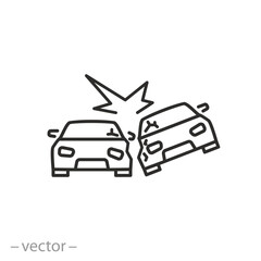 accident icon, broken cars, auto crash on road, thin line symbol on white background - editable stroke vector illustration eps10