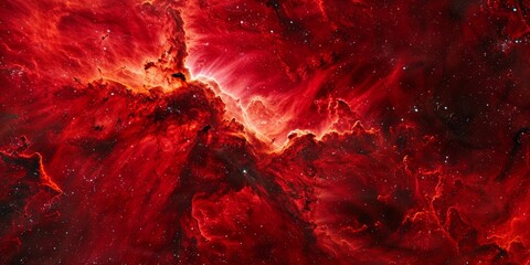 Deep space image capturing the intense red hues and dynamic textures of a nebula.