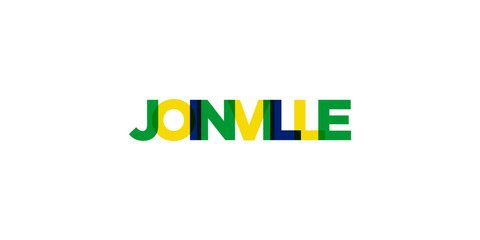 Joinville in the Brasil emblem. The design features a geometric style, vector illustration with bold typography in a modern font. The graphic slogan lettering.