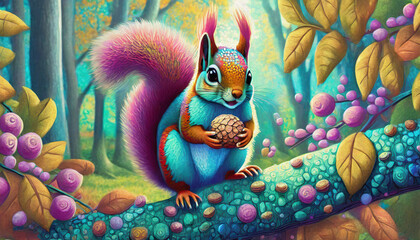 Lovely red squirrel. A red squirrel holds a walnut