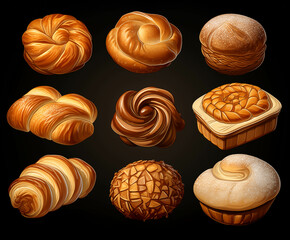 A collection of drawings including various types of bread.