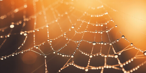 Macro shot of a wet spider web with water drops. Abstract natural pattern isolated on a clean white background, close-up