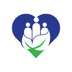 Leaf people heart shape concept logo design icon vector. Green community vector logo template.	