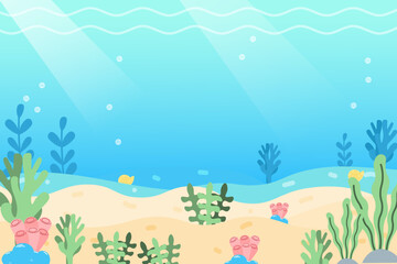 Obraz premium Cute Underwater world. vector background. World Oceans Day
