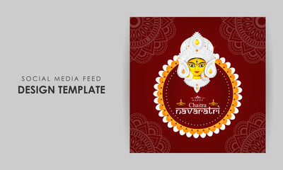Vector illustration of Happy Chaitra Navratri social media feed template
