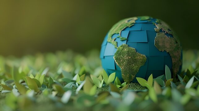 Globe in the forest. 3d render. Environment conservation concept