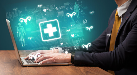 Fototapeta premium hand browsing on the internet for medical issues