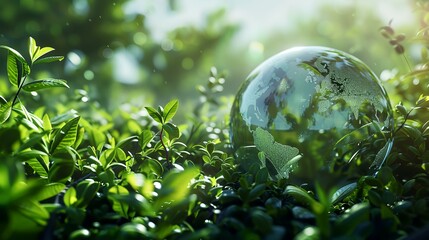 Globe on green grass. Environment and ecology concept. 3D Rendering