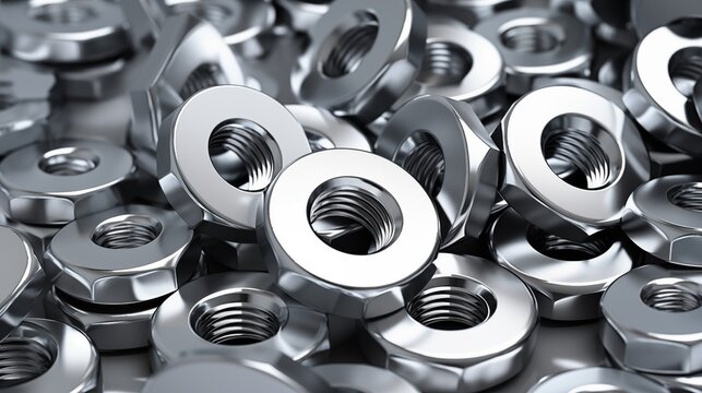photograph displaying a collection of bolts neatly arranged atop washers, showcasing hardware components often used in construction and manufacturing.
