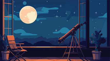 A compact telescope on a balcony inviting stargazer - obrazy, fototapety, plakaty