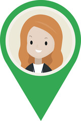Cute girl cartoon character in map pointer marker pin, graphic design no background 