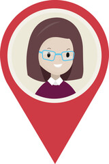 Cute woman cartoon character in map pointer marker pin, graphic design no background 