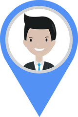 Man cartoon character in map pointer marker pin, graphic design no background 