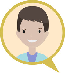 Speech bubble talk sign with male cartoon character, transparent background