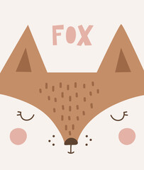 Poster with cute fox. Cartoon design. Vector - 756354743