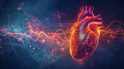 Beating Heart: Digital Artwork with Heart Rate Lines - obrazy, fototapety, plakaty