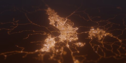 Street lights map of Barquisimeto (Venezuela) with tilt-shift effect, view from east. Imitation of...