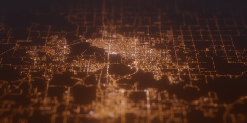 Street lights map of Lake Charles (Louisiana, USA) with tilt-shift effect, view from west....