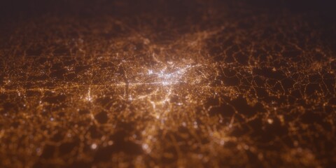 Street lights map of Worcester (Massachusets, USA) with tilt-shift effect, view from north. Imitation of macro shot with blurred background. 3d render, selective focus