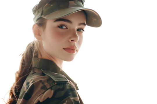 Beautiful Asian girl wearing military uniform