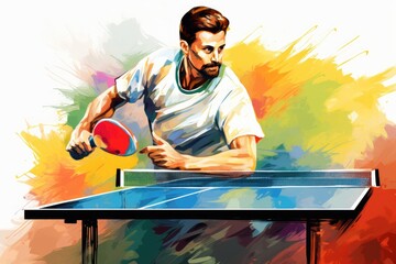 table tennis, ping pong, table tennis, player, athlete, game, man playing table tennis. illustration. tennis day