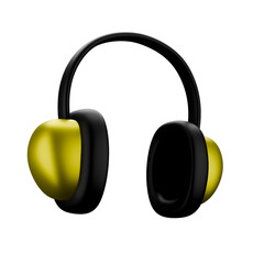 Cartoon style Wireless Headphones yellow 3D rendering.