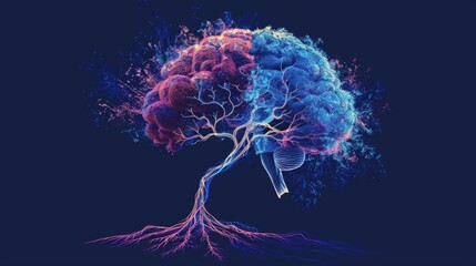 Mind-Body Connection Illustrated with Brain-Root Tree