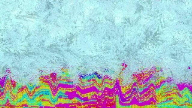 Animation of colourful shapes moving over ice background