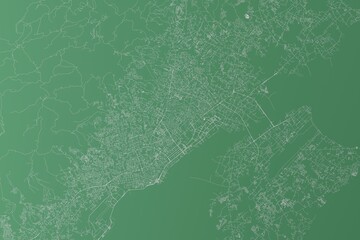 Stylized map of the streets of Cebu (Philippines) made with white lines on green background. Top view. 3d render, illustration - obrazy, fototapety, plakaty