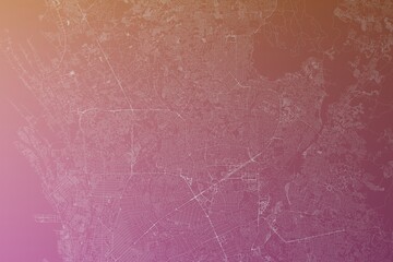 Map of the streets of Quezon City (Philippines) made with white lines on pinkish red gradient background. Top view. 3d render, illustration - obrazy, fototapety, plakaty