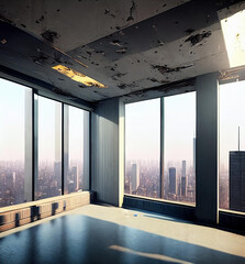 Empty Skyscrapers. Abandoned skyscraper, portraying empty office spaces - 756356571