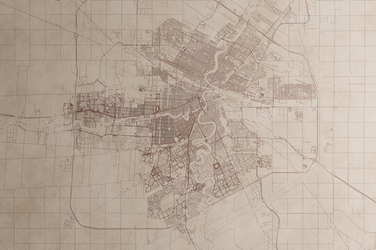 Map of Winnipeg (Canada) on an old vintage sheet of paper. Retro style grunge paper with light coming from right. 3d render