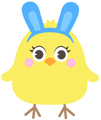 happy easter in spring little yellow chick wearing blue bunny ear headband