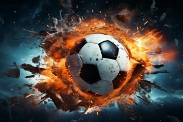 Dynamic Soccer ball explosion sport. Art light. Generate Ai