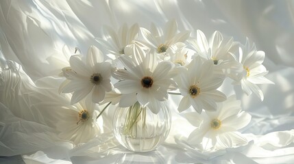 White Flowers in Vase against Light Background