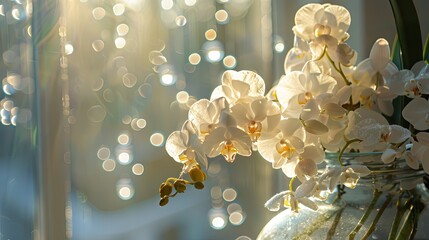 White orchids with soft bokeh background - obrazy, fototapety, plakaty