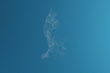 Map of the streets of Liechtenstein made with white lines on blue paper. Rough background. 3d render, illustration