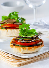 Grilled vegetable tartlet with arugula and black truffle...
