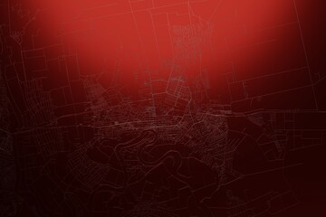 Street map of Tiraspol (Moldova) engraved on red metal background. Light is coming from top. 3d render, illustration - obrazy, fototapety, plakaty