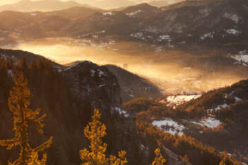 Sunny Winter Sunrise In the Mountain