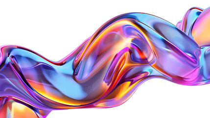 3D holographic wavy abstract modern shape isolated on transparent background