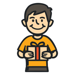 Happy Boy Presenting Gift Icon in Vibrant Flat Illustration Style