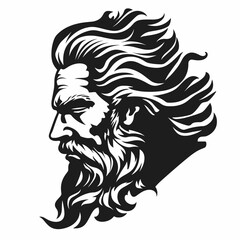 Greek God Zeus Vector Logo, Long Hair and Beard, Side Profile Icon