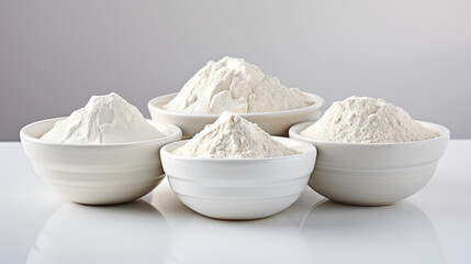 Bowls of gluten free flour isolated on white background - obrazy, fototapety, plakaty