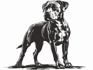 Confident American Pit Bull Terrier Dog Portrait - Minimalist Monochrome Vector Art for Dog Lovers