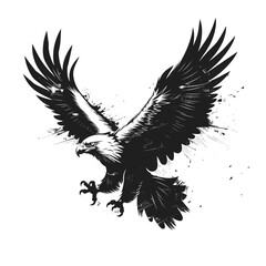 Black and White Vector Illustration of Flying Eagle