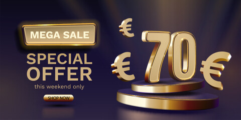 Coupon special voucher 70 euro, Check banner special offer. Vector illustration