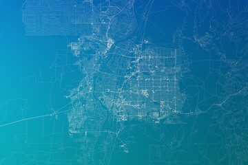 Map of the streets of Albuquerque (New Mexico, USA) made with white lines on greenish blue gradient background. 3d render, illustration