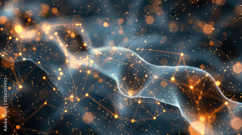 Aufkleber neural networks background, colors gray and blue with golden elements. generative ai.