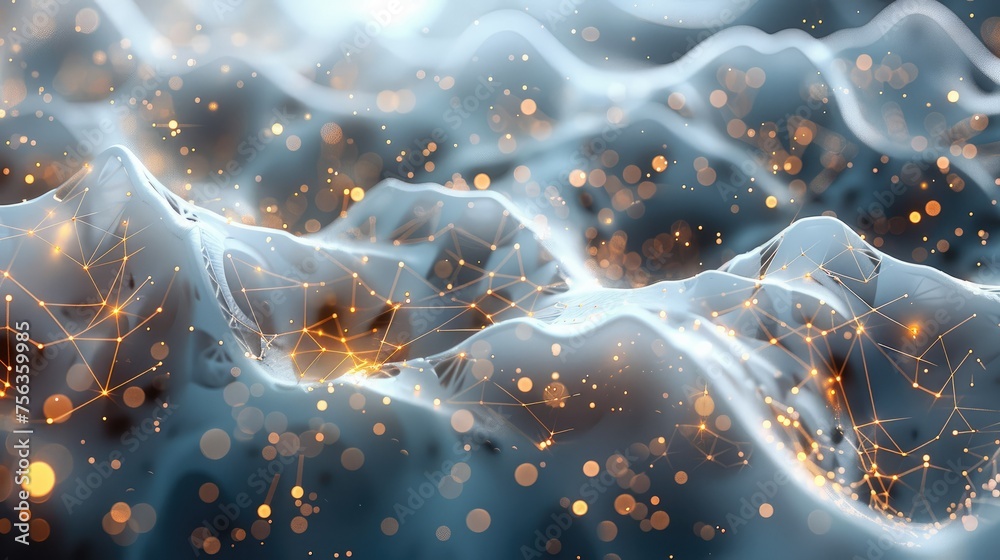 Aufkleber neural networks background, colors gray and blue with golden elements. generative ai.